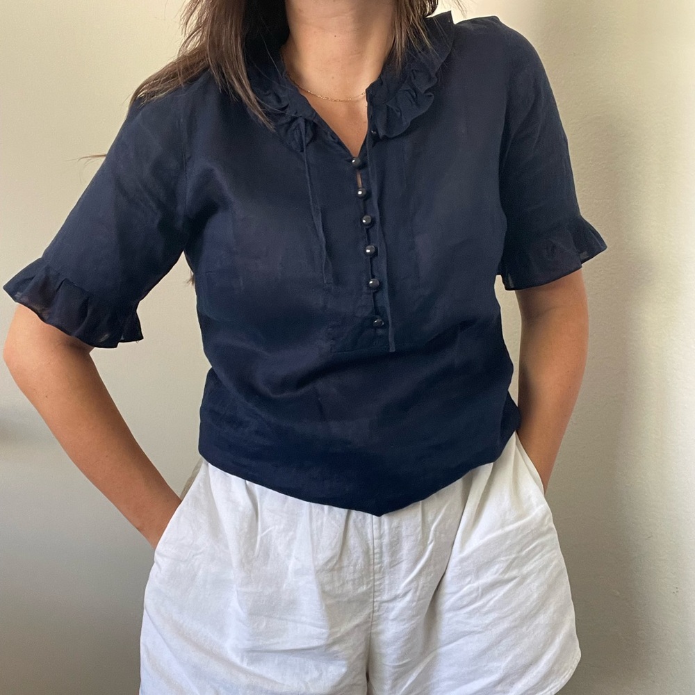 Jcrew ruffle neck blouse